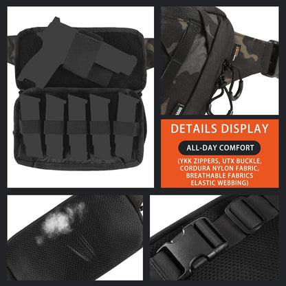 GEAR Tactical CCW Fanny Bag, Concealed Carry Fanny Pack w/Adjustable Waist Belt Tactical Waist Bag Handgun Pouch with Universal Pistol Holster, Everyday Hip Pack for Men Travel Outdoor(Brown)