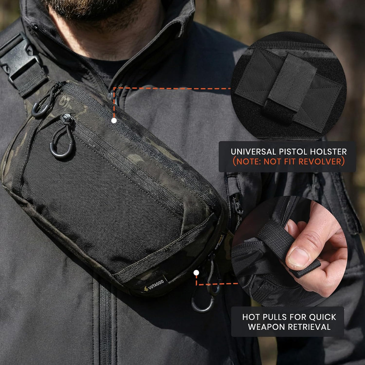 GEAR Tactical CCW Fanny Bag, Concealed Carry Fanny Pack w/Adjustable Waist Belt Tactical Waist Bag Handgun Pouch with Universal Pistol Holster, Everyday Hip Pack for Men Travel Outdoor(Brown)
