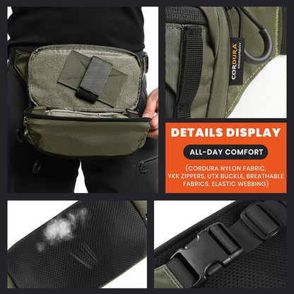 GEAR Tactical CCW Fanny Bag, Concealed Carry Fanny Pack w/Adjustable Waist Belt Tactical Waist Bag Handgun Pouch with Universal Pistol Holster, Everyday Hip Pack for Men Travel Outdoor(Brown)