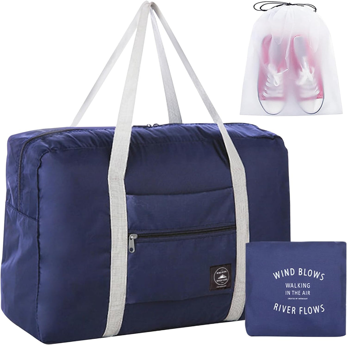Travel Bag Foldable Duffle Carry on Tote Weekender Overnight Luggage Bag | Travel Bag Carry on Nylon Lightweight Foldable Duffle Tote for Sports Gym Weekender Overnight (With Waterproof Pouch)