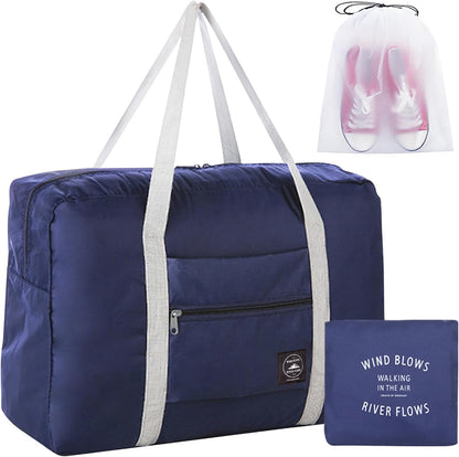 Travel Bag Foldable Duffle Carry on Tote Weekender Overnight Luggage Bag | Travel Bag Carry on Nylon Lightweight Foldable Duffle Tote for Sports Gym Weekender Overnight (With Waterproof Pouch)