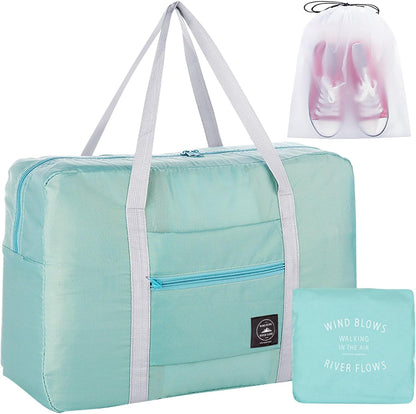 Travel Bag Foldable Duffle Carry on Tote Weekender Overnight Luggage Bag | Travel Bag Carry on Nylon Lightweight Foldable Duffle Tote for Sports Gym Weekender Overnight (With Waterproof Pouch)