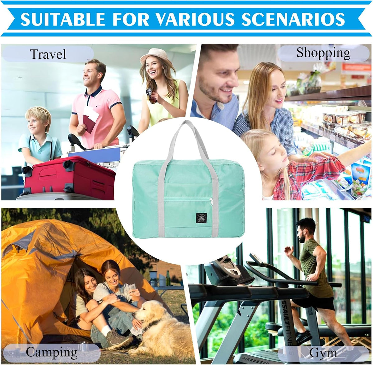 Travel Bag Foldable Duffle Carry on Tote Weekender Overnight Luggage Bag | Travel Bag Carry on Nylon Lightweight Foldable Duffle Tote for Sports Gym Weekender Overnight (With Waterproof Pouch)