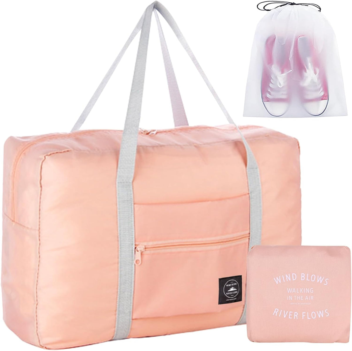 Travel Bag Foldable Duffle Carry on Tote Weekender Overnight Luggage Bag | Travel Bag Carry on Nylon Lightweight Foldable Duffle Tote for Sports Gym Weekender Overnight (With Waterproof Pouch)