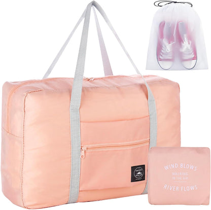 Travel Bag Foldable Duffle Carry on Tote Weekender Overnight Luggage Bag | Travel Bag Carry on Nylon Lightweight Foldable Duffle Tote for Sports Gym Weekender Overnight (With Waterproof Pouch)