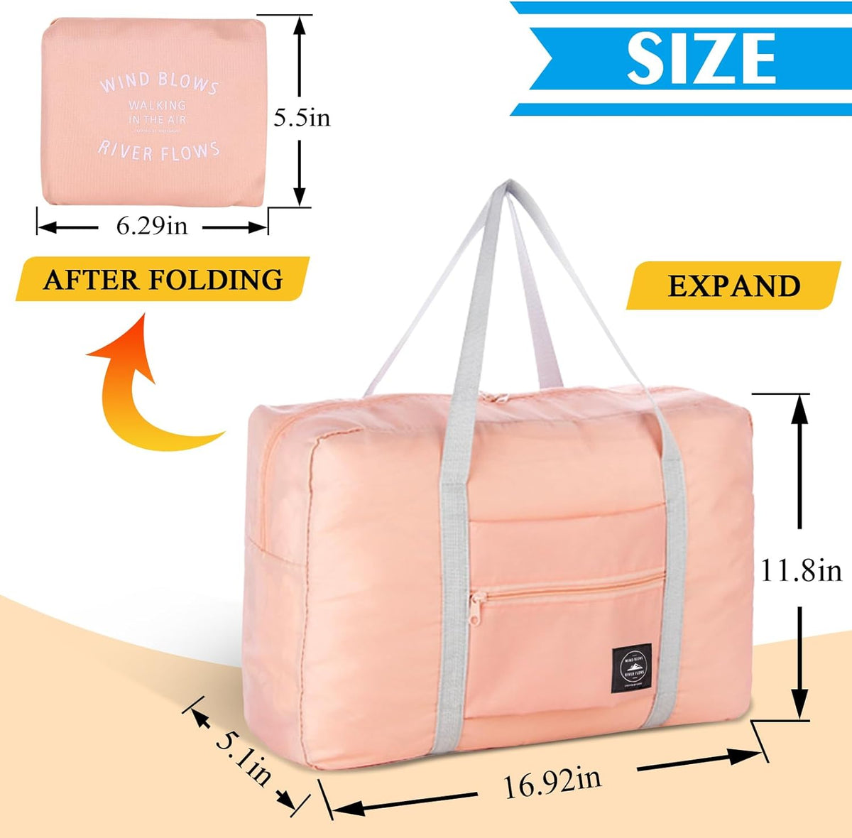 Travel Bag Foldable Duffle Carry on Tote Weekender Overnight Luggage Bag | Travel Bag Carry on Nylon Lightweight Foldable Duffle Tote for Sports Gym Weekender Overnight (With Waterproof Pouch)