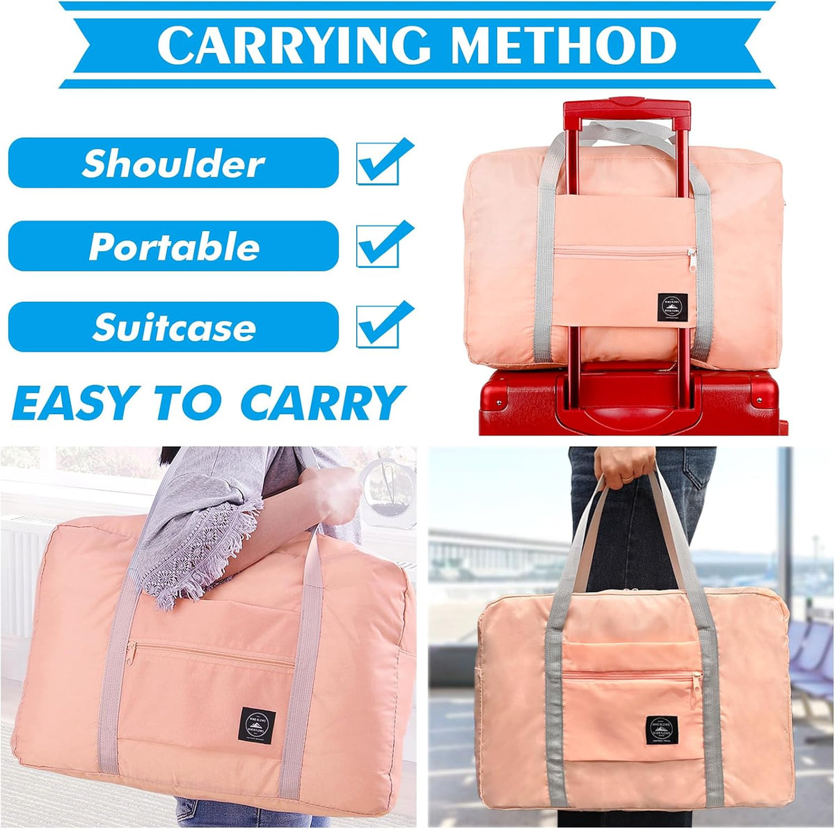 Travel Bag Foldable Duffle Carry on Tote Weekender Overnight Luggage Bag | Travel Bag Carry on Nylon Lightweight Foldable Duffle Tote for Sports Gym Weekender Overnight (With Waterproof Pouch)