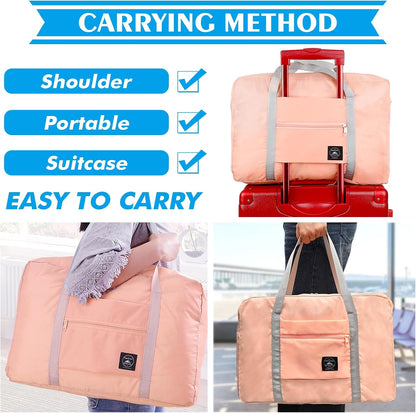 Travel Bag Foldable Duffle Carry on Tote Weekender Overnight Luggage Bag | Travel Bag Carry on Nylon Lightweight Foldable Duffle Tote for Sports Gym Weekender Overnight (With Waterproof Pouch)