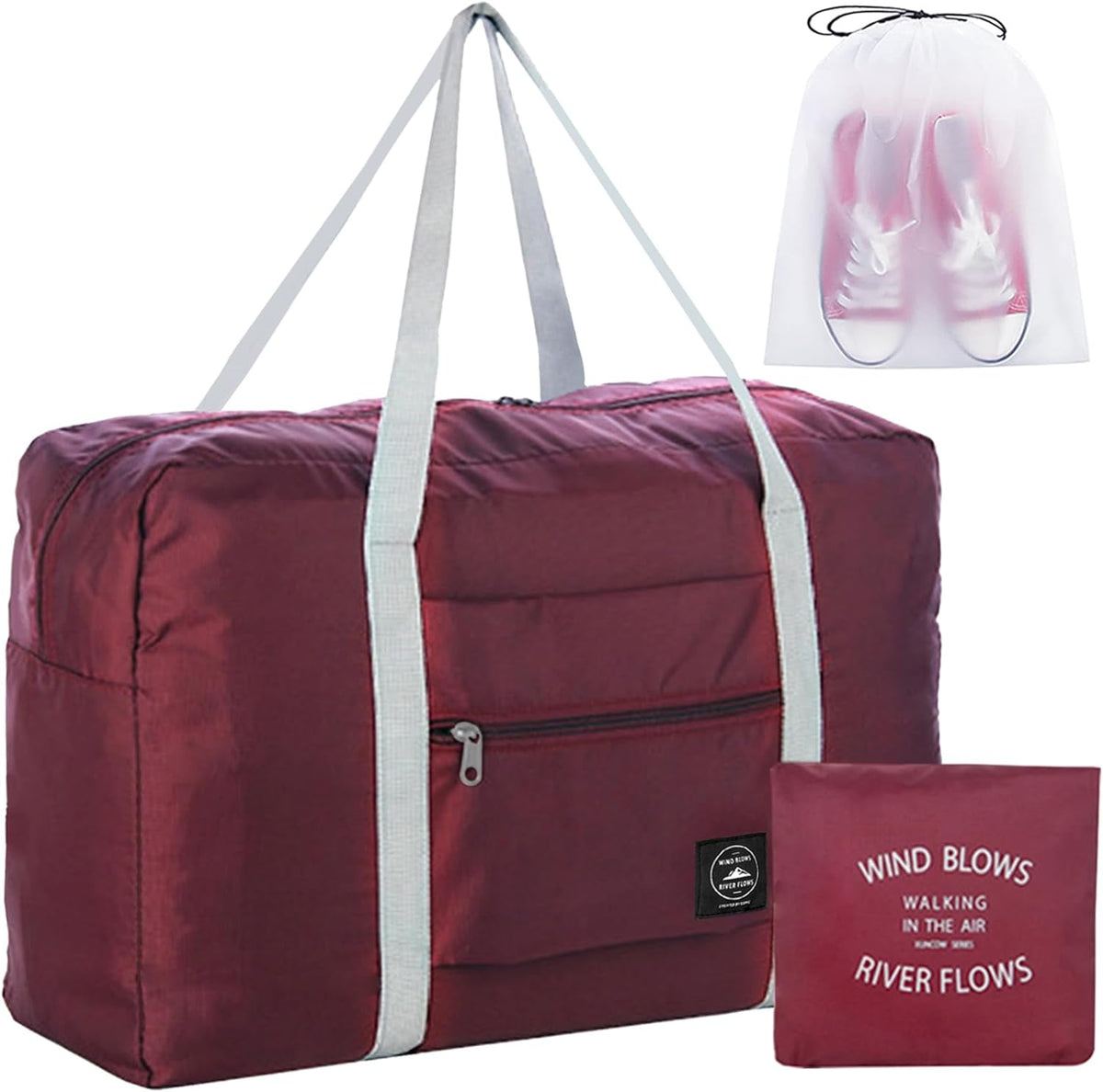 Travel Bag Foldable Duffle Carry on Tote Weekender Overnight Luggage Bag | Travel Bag Carry on Nylon Lightweight Foldable Duffle Tote for Sports Gym Weekender Overnight (With Waterproof Pouch)