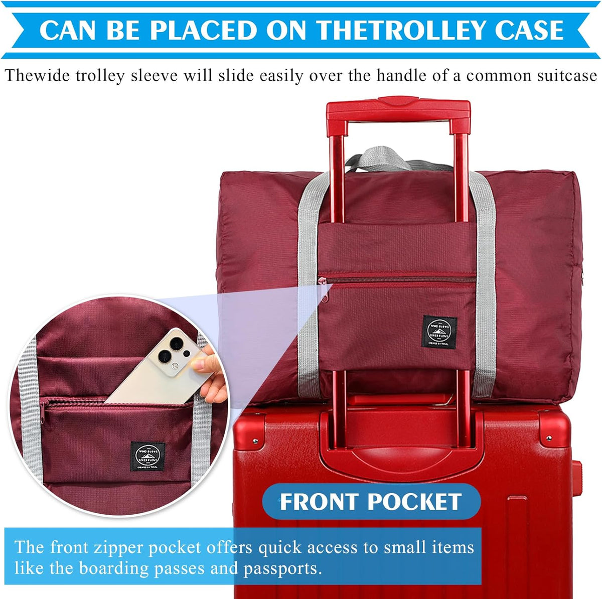Travel Bag Foldable Duffle Carry on Tote Weekender Overnight Luggage Bag | Travel Bag Carry on Nylon Lightweight Foldable Duffle Tote for Sports Gym Weekender Overnight (With Waterproof Pouch)