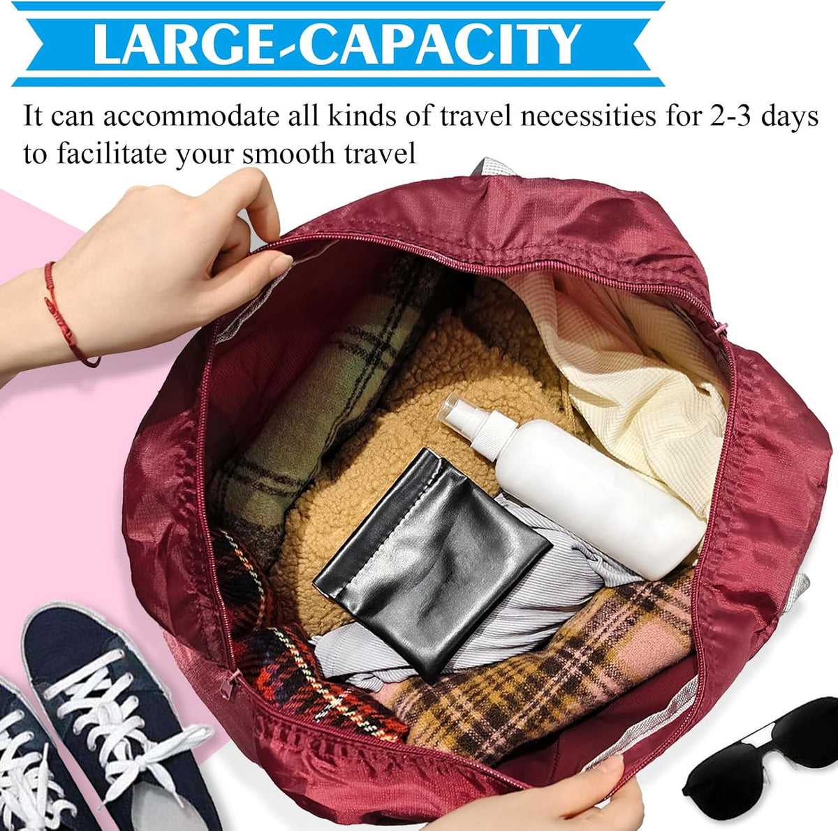 Travel Bag Foldable Duffle Carry on Tote Weekender Overnight Luggage Bag | Travel Bag Carry on Nylon Lightweight Foldable Duffle Tote for Sports Gym Weekender Overnight (With Waterproof Pouch)