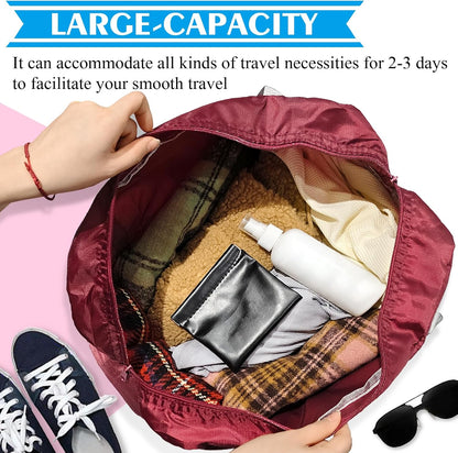 Travel Bag Foldable Duffle Carry on Tote Weekender Overnight Luggage Bag | Travel Bag Carry on Nylon Lightweight Foldable Duffle Tote for Sports Gym Weekender Overnight (With Waterproof Pouch)