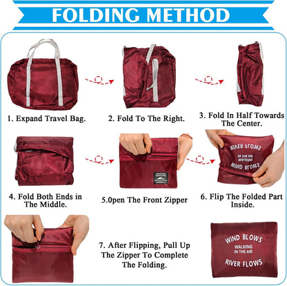 Travel Bag Foldable Duffle Carry on Tote Weekender Overnight Luggage Bag | Travel Bag Carry on Nylon Lightweight Foldable Duffle Tote for Sports Gym Weekender Overnight (With Waterproof Pouch)