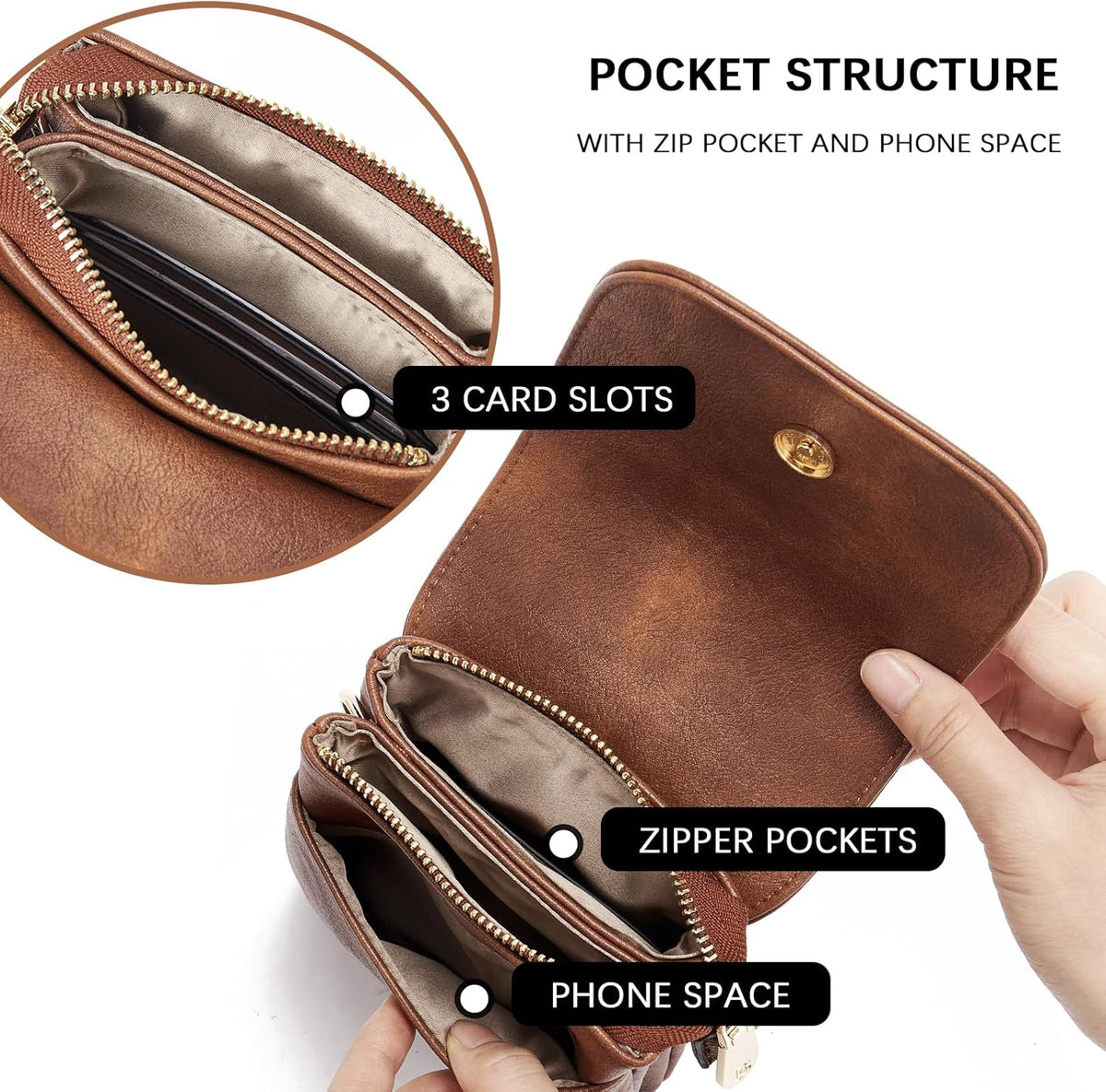 Vegan Leather Crossbody Bags for Women Designer Cell Phone Bag Wallet Purses Adjustable Strap