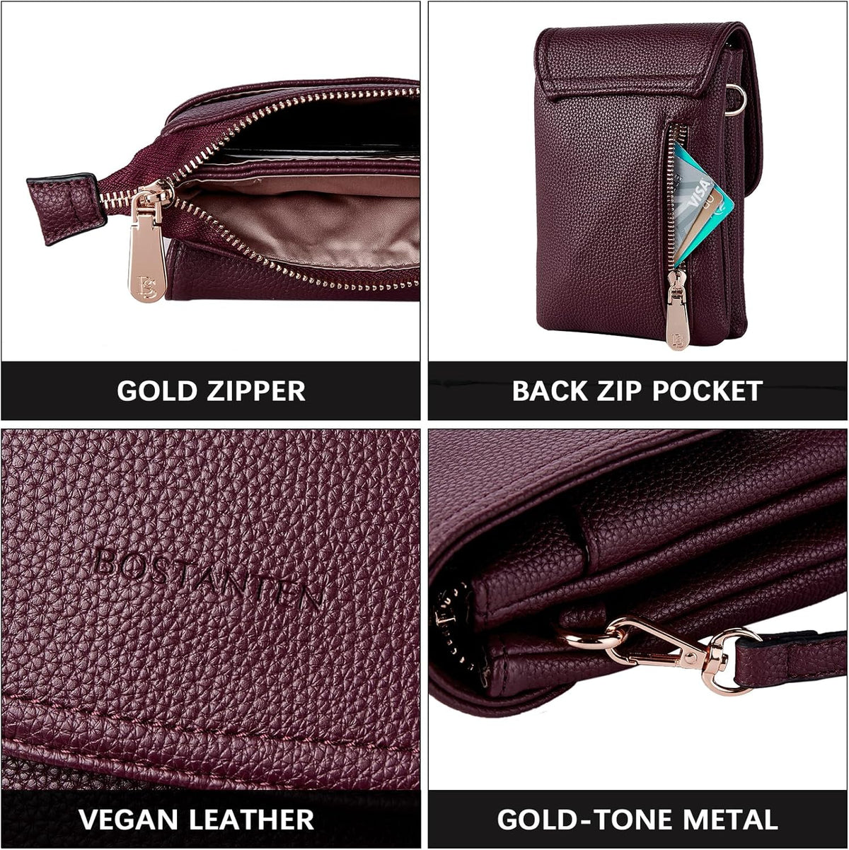 Vegan Leather Crossbody Bags for Women Designer Cell Phone Bag Wallet Purses Adjustable Strap