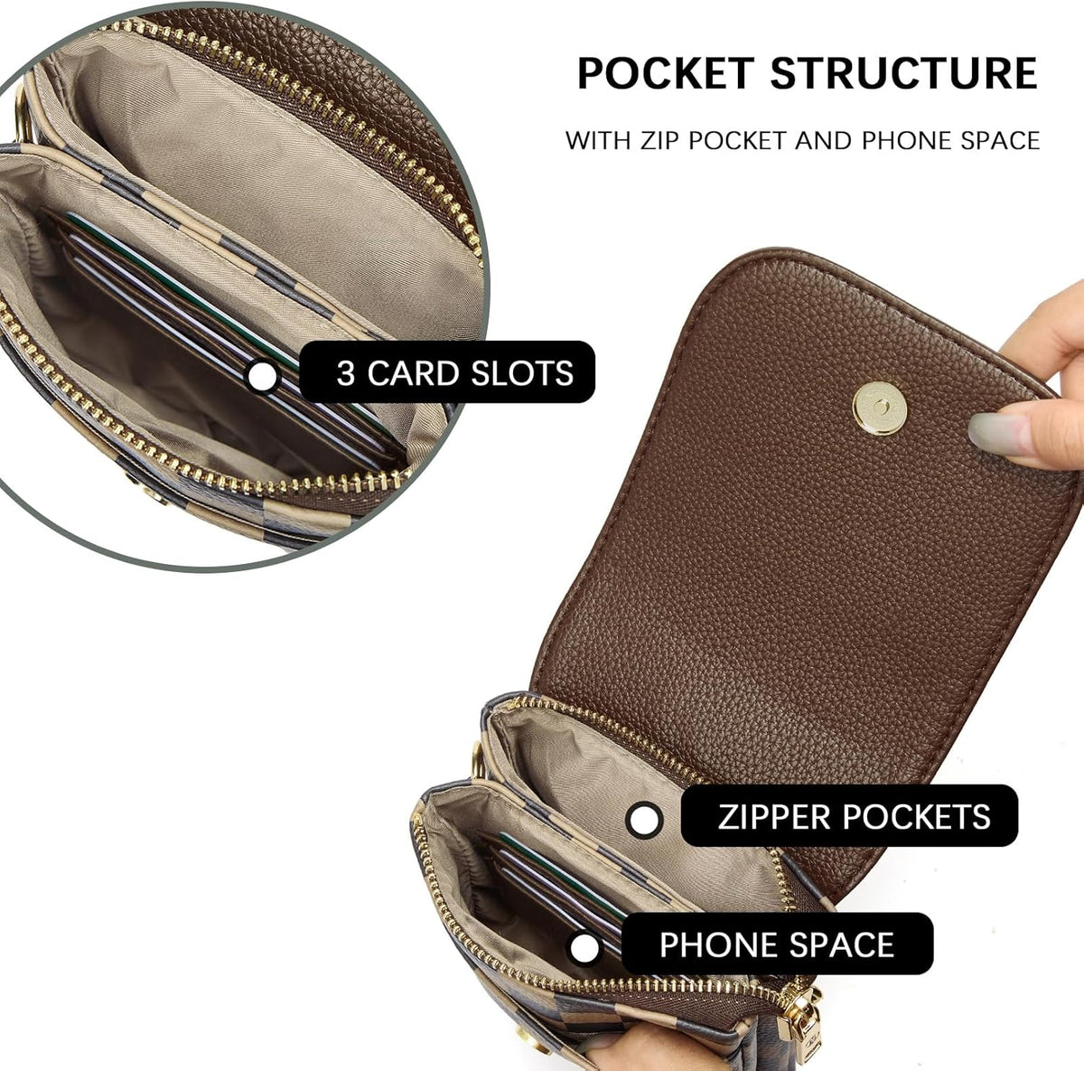 Vegan Leather Crossbody Bags for Women Designer Cell Phone Bag Wallet Purses Adjustable Strap