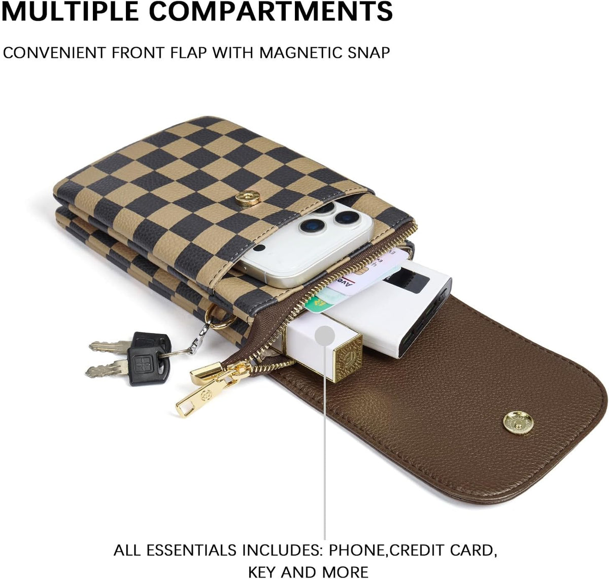 Vegan Leather Crossbody Bags for Women Designer Cell Phone Bag Wallet Purses Adjustable Strap
