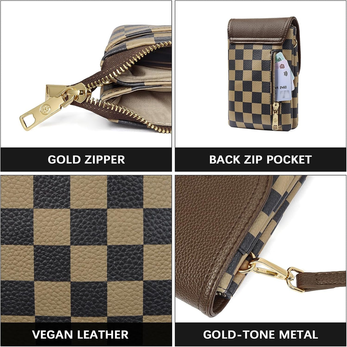 Vegan Leather Crossbody Bags for Women Designer Cell Phone Bag Wallet Purses Adjustable Strap