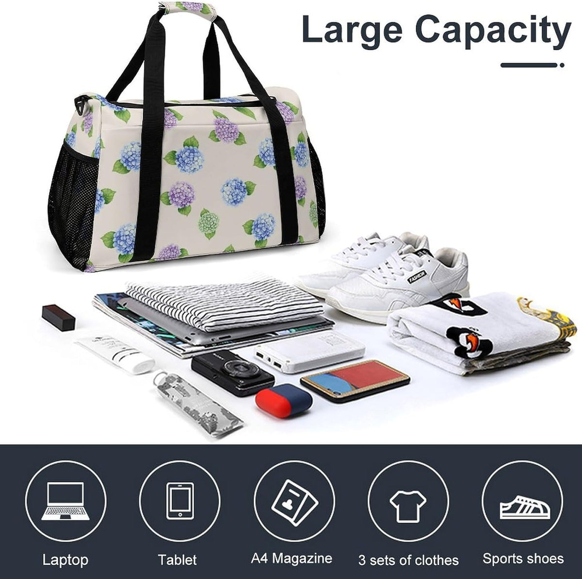 Lightweight Foldable Travel Duffel Bag Carry On Overnight Weekender Tote Bag for Women Yoga Gym