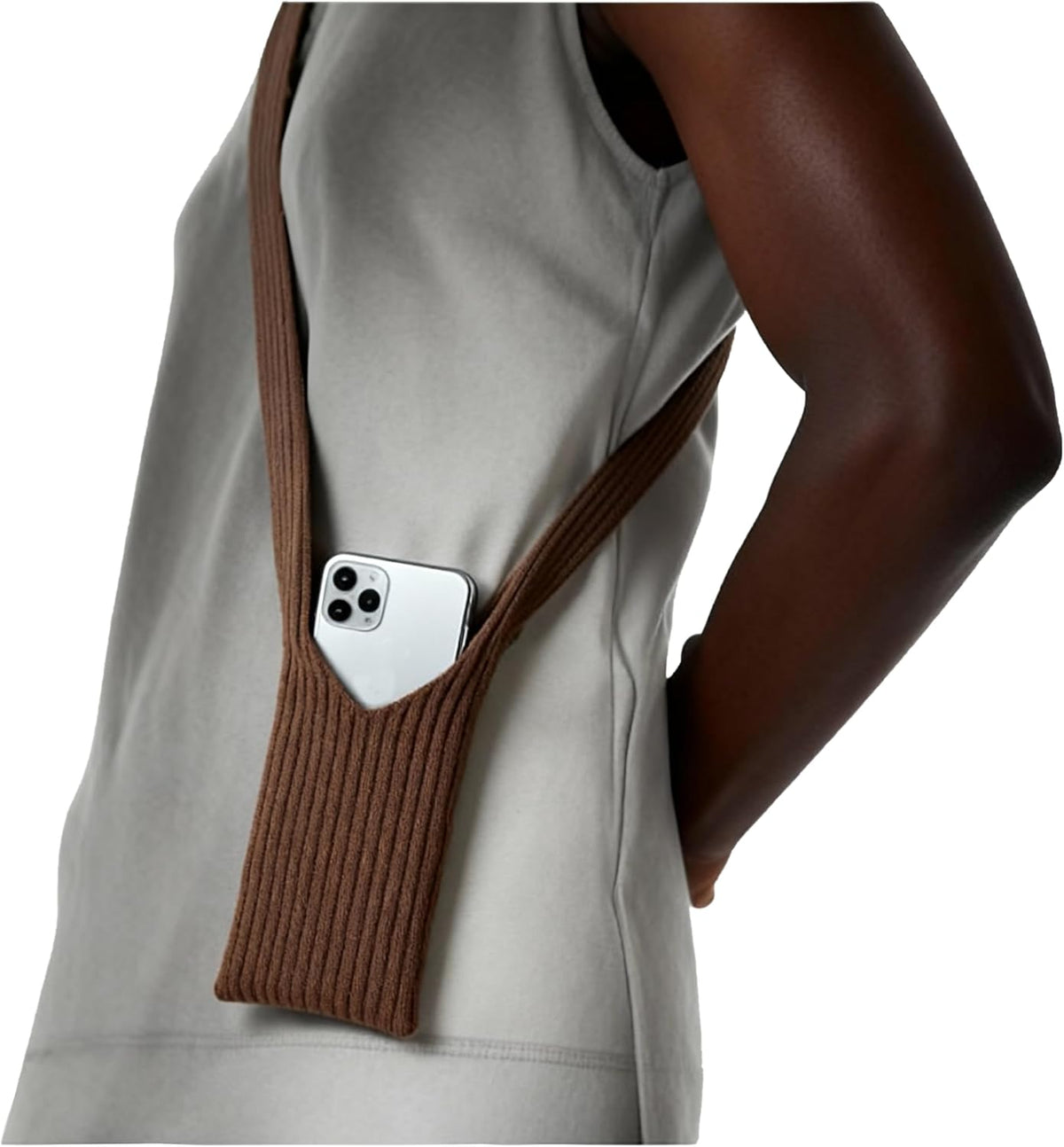 3D Knitted Phone Pocket,Premium Crossbody Purse Bag,Phone Pouch Sleeves Carring Styles-Short-White