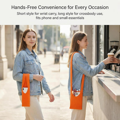 3D Knitted Phone Pocket,Premium Crossbody Purse Bag,Phone Pouch Sleeves Carring Styles-Short-White