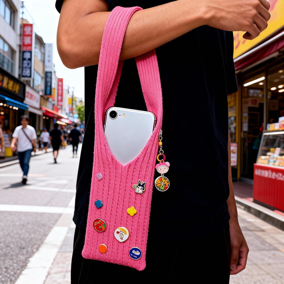 3D Knitted Phone Pocket,Premium Crossbody Purse Bag,Phone Pouch Sleeves Carring Styles-Short-White