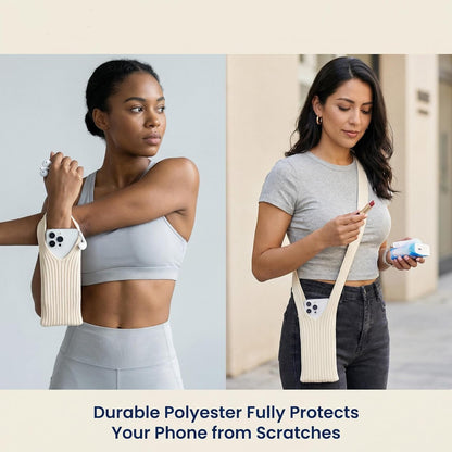 3D Knitted Phone Pocket,Premium Crossbody Purse Bag,Phone Pouch Sleeves Carring Styles-Short-White