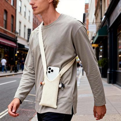 3D Knitted Phone Pocket,Premium Crossbody Purse Bag,Phone Pouch Sleeves Carring Styles-Short-White