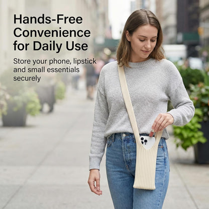 3D Knitted Phone Pocket,Premium Crossbody Purse Bag,Phone Pouch Sleeves Carring Styles-Short-White