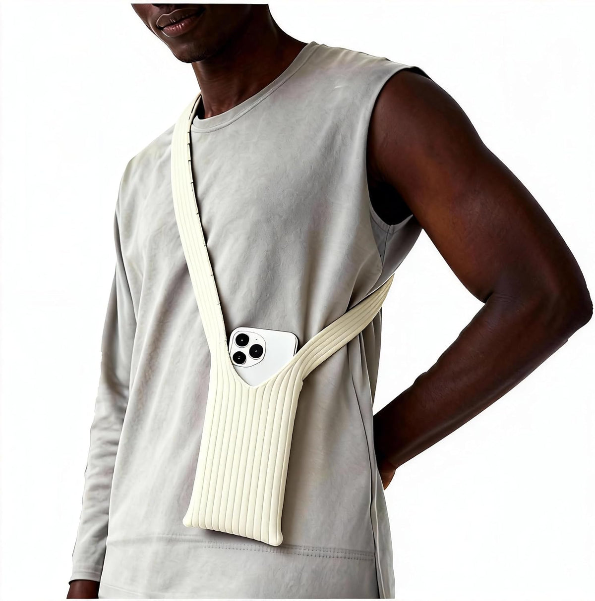 3D Knitted Phone Pocket,Premium Crossbody Purse Bag,Phone Pouch Sleeves Carring Styles-Short-White