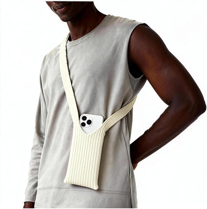 3D Knitted Phone Pocket,Premium Crossbody Purse Bag,Phone Pouch Sleeves Carring Styles-Short-White