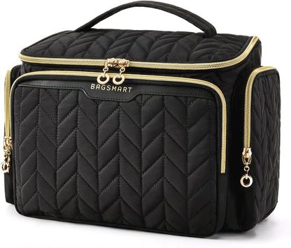 Travel Toiletry Bag, Large Wide-open Travel Bag for Toiletries, Makeup Cosmetic Travel Bag with Handle-Black