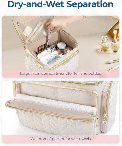 Travel Toiletry Bag, Large Wide-open Travel Bag for Toiletries, Makeup Cosmetic Travel Bag with Handle-Black