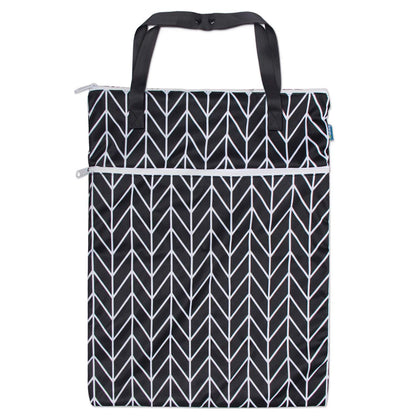 Travel Hanging Wet Dry Bag Organizer (24.7 x 18 inches) with Two Compartments for Cloth Diaper, Laundry, Swimsuits and More, Easy to Hang Everywhere(L, Black Arrow)