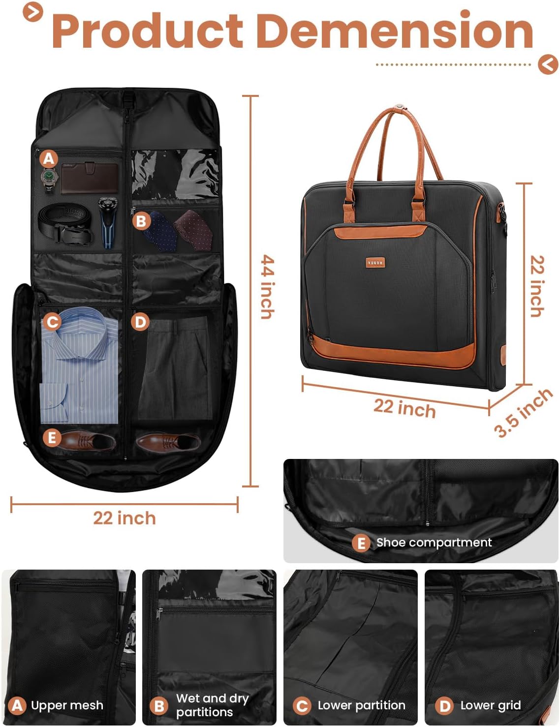Premium Garment Bag for Travel with Wet-Dry Compartment, Adjustable Shoulder Strap, and Luggage Attachment – Fits Suits, Dresses & Essentials