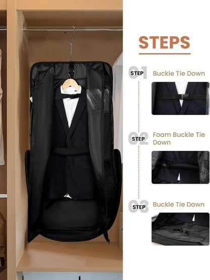 Premium Garment Bag for Travel with Wet-Dry Compartment, Adjustable Shoulder Strap, and Luggage Attachment – Fits Suits, Dresses & Essentials
