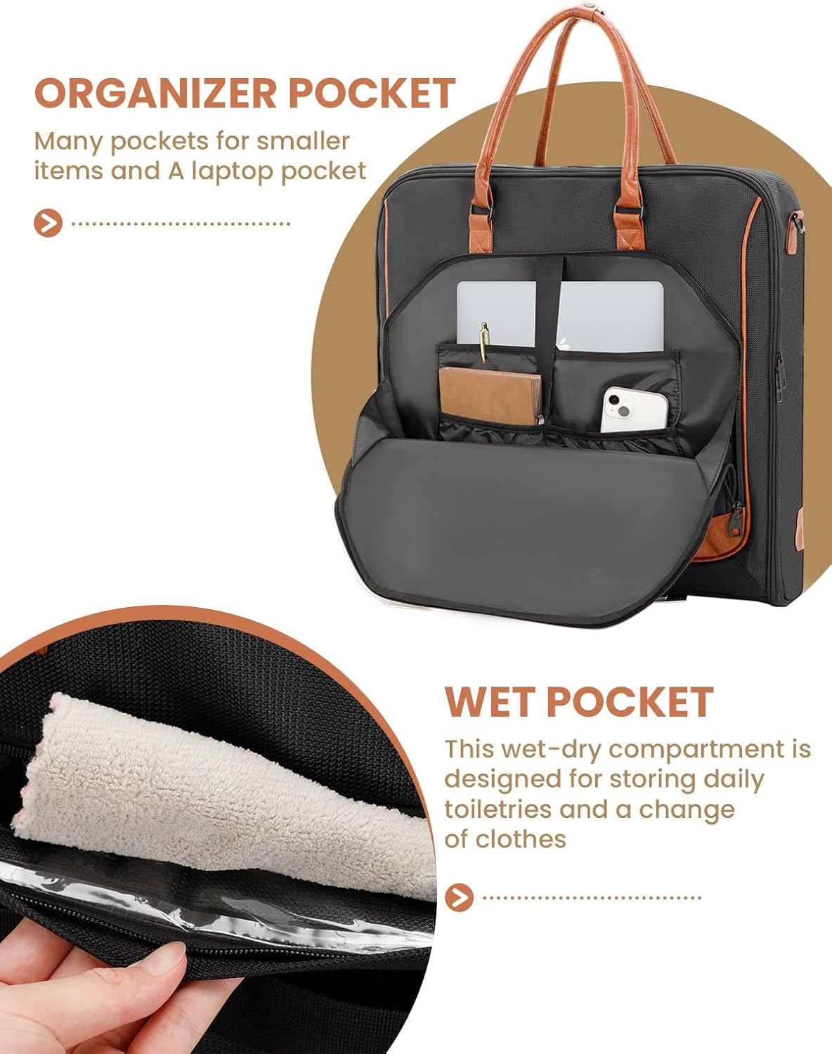 Premium Garment Bag for Travel with Wet-Dry Compartment, Adjustable Shoulder Strap, and Luggage Attachment – Fits Suits, Dresses & Essentials