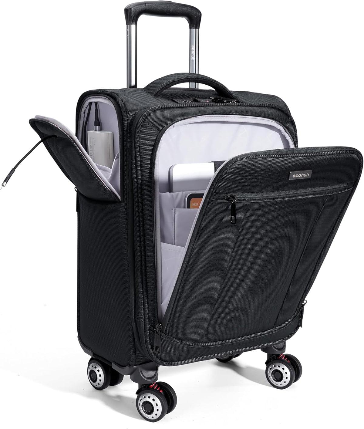 Carry On Luggage Airline Approved, 21 Inch Height Softside Carry On Suitcase with Spring Shock-Absorbing Spinner Wheels, Lightweight Travel Luggage with TSA Lock, Fits 22x14x9 Carry-On Bag