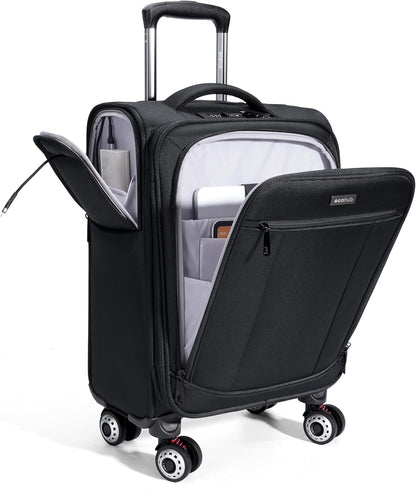 Carry On Luggage Airline Approved, 21 Inch Height Softside Carry On Suitcase with Spring Shock-Absorbing Spinner Wheels, Lightweight Travel Luggage with TSA Lock, Fits 22x14x9 Carry-On Bag