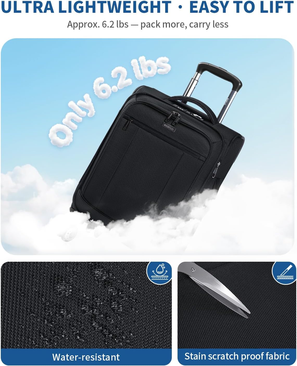 Carry On Luggage Airline Approved, 21 Inch Height Softside Carry On Suitcase with Spring Shock-Absorbing Spinner Wheels, Lightweight Travel Luggage with TSA Lock, Fits 22x14x9 Carry-On Bag