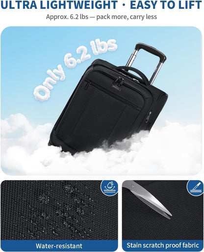 Carry On Luggage Airline Approved, 21 Inch Height Softside Carry On Suitcase with Spring Shock-Absorbing Spinner Wheels, Lightweight Travel Luggage with TSA Lock, Fits 22x14x9 Carry-On Bag