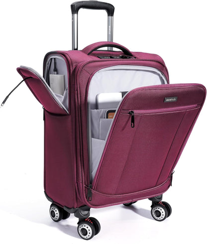 Carry On Luggage Airline Approved, 21 Inch Height Softside Carry On Suitcase with Spring Shock-Absorbing Spinner Wheels, Lightweight Travel Luggage with TSA Lock, Fits 22x14x9 Carry-On Bag