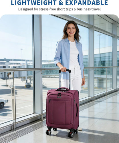 Carry On Luggage Airline Approved, 21 Inch Height Softside Carry On Suitcase with Spring Shock-Absorbing Spinner Wheels, Lightweight Travel Luggage with TSA Lock, Fits 22x14x9 Carry-On Bag