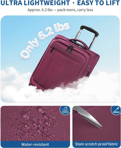 Carry On Luggage Airline Approved, 21 Inch Height Softside Carry On Suitcase with Spring Shock-Absorbing Spinner Wheels, Lightweight Travel Luggage with TSA Lock, Fits 22x14x9 Carry-On Bag