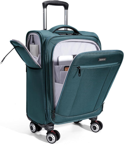 Carry On Luggage Airline Approved, 21 Inch Height Softside Carry On Suitcase with Spring Shock-Absorbing Spinner Wheels, Lightweight Travel Luggage with TSA Lock, Fits 22x14x9 Carry-On Bag
