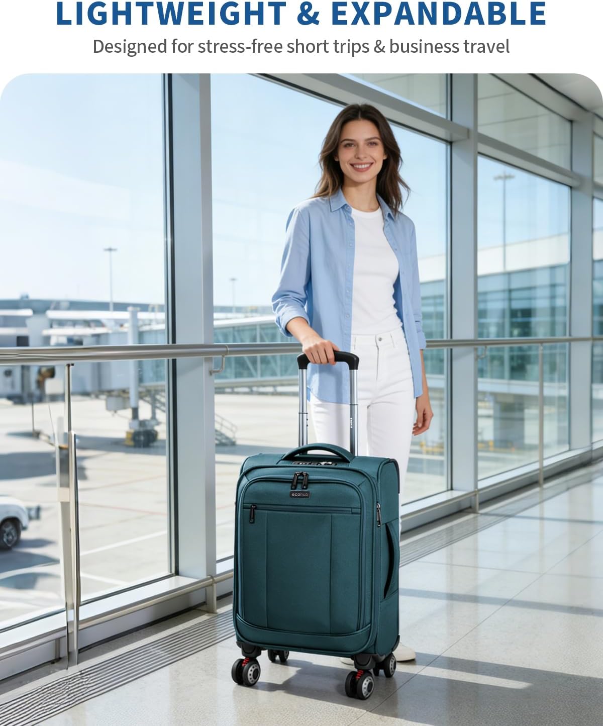 Carry On Luggage Airline Approved, 21 Inch Height Softside Carry On Suitcase with Spring Shock-Absorbing Spinner Wheels, Lightweight Travel Luggage with TSA Lock, Fits 22x14x9 Carry-On Bag