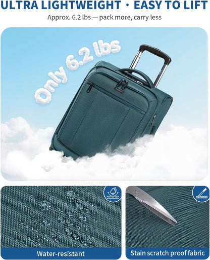 Carry On Luggage Airline Approved, 21 Inch Height Softside Carry On Suitcase with Spring Shock-Absorbing Spinner Wheels, Lightweight Travel Luggage with TSA Lock, Fits 22x14x9 Carry-On Bag