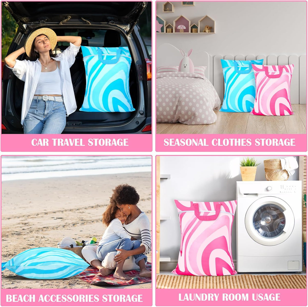 2 Pcs Large Travel Laundry Bags - Waterproof with Handle, Washable Dirty Clothes Bags for Travel, Wet/Dry Bag for Gym, Swimming Pool, College Dorm