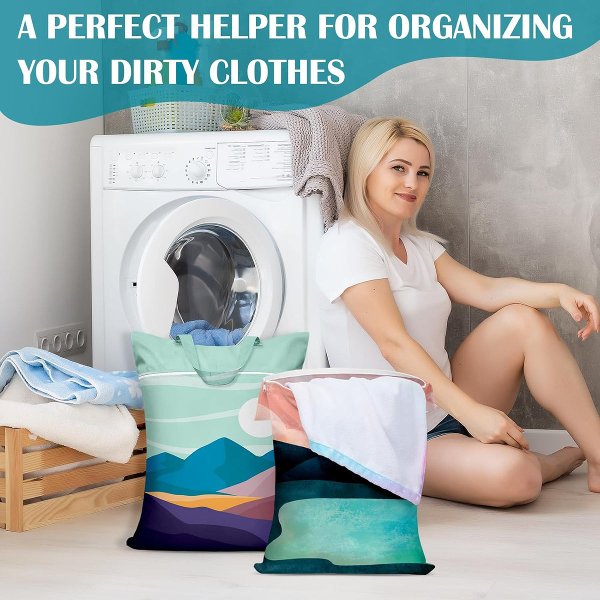2 Pcs Large Travel Laundry Bags - Waterproof with Handle, Washable Dirty Clothes Bags for Travel, Wet/Dry Bag for Gym, Swimming Pool, College Dorm