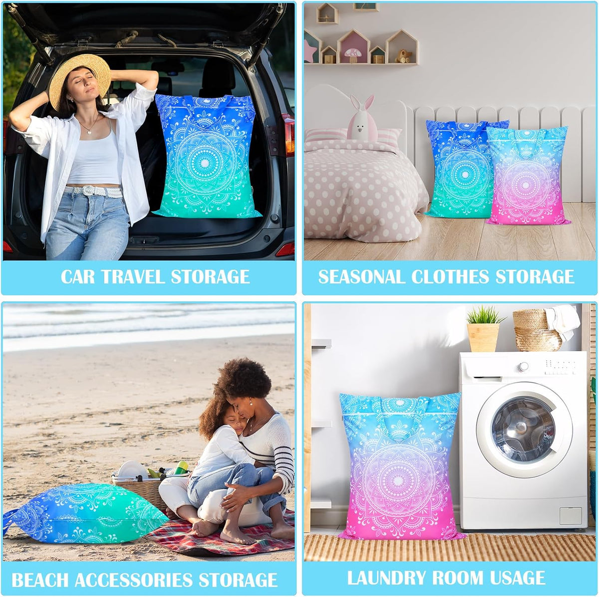 2 Pcs Large Travel Laundry Bags - Waterproof with Handle, Washable Dirty Clothes Bags for Travel, Wet/Dry Bag for Gym, Swimming Pool, College Dorm